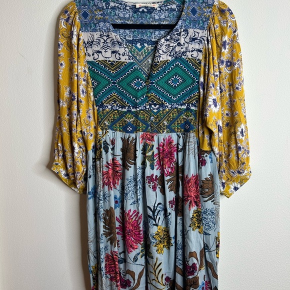 Magnolia Boutique S Floral Patterned Dress with Mixed Colors Boho Hippie Peasant - Picture 3 of 9